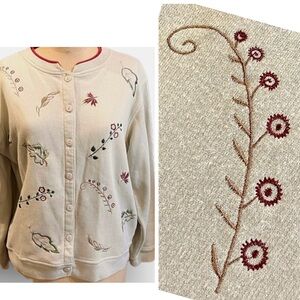 Vintage woodland forest‎ tree leaves fiddlehead fern wildflowers sweatshirt 80s